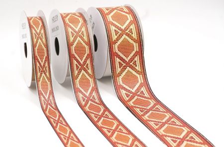 Rostrot & Gold Tribal Geometrisches Jacquardband_AI-KN